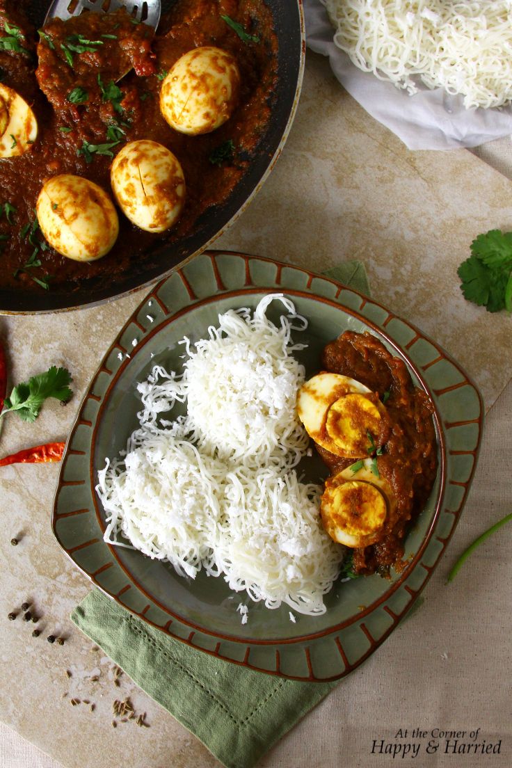 Idiyappam with Egg Curry or Kadala Curry